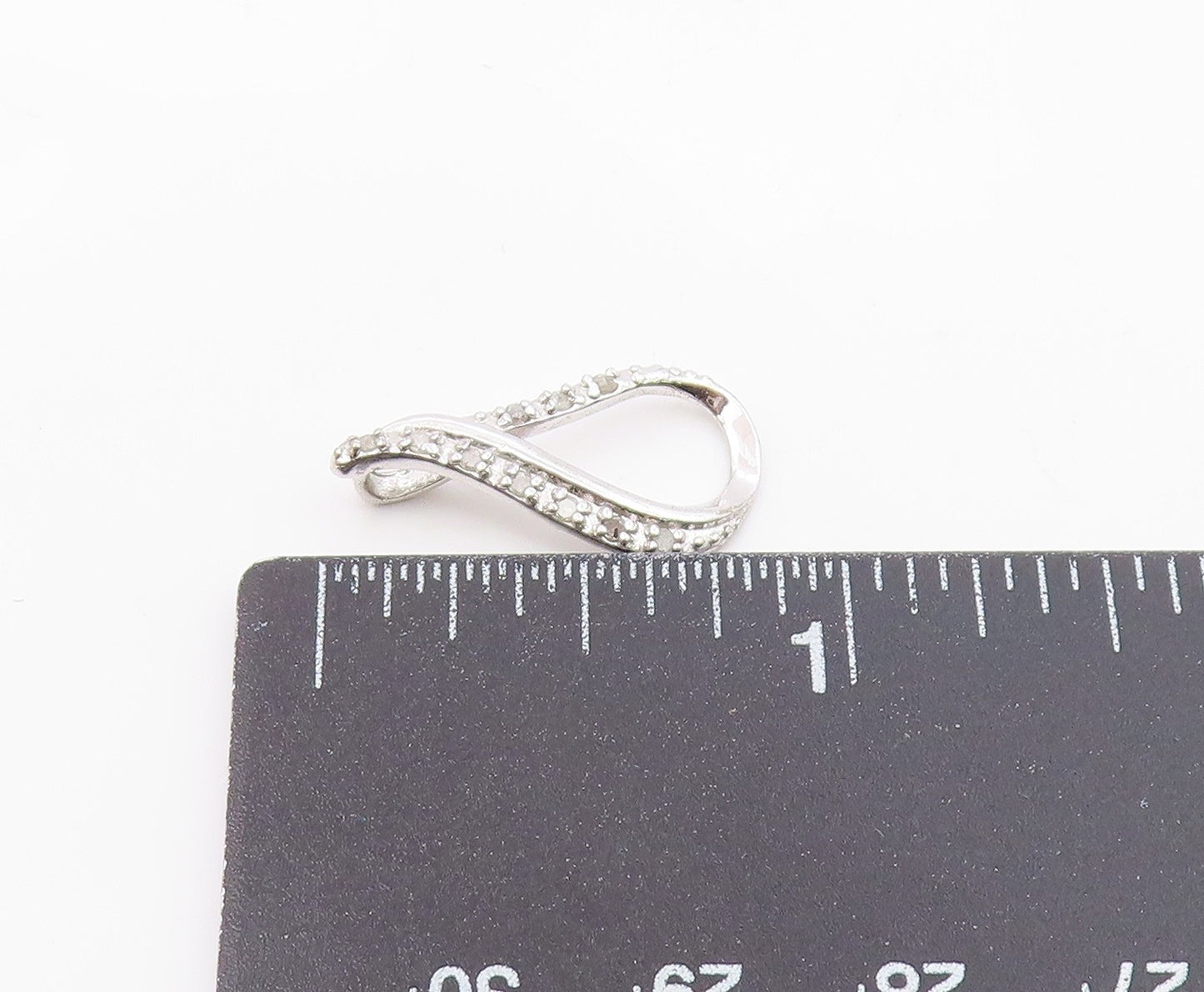 925 Sterling Silver  Shiny Genuine Diamonds Open Tear Drop Pendant  PT7928