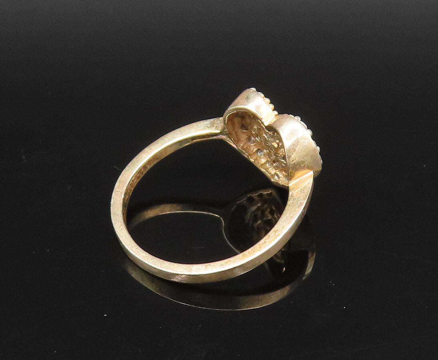 925 Silver  Vintage Gold Plated Dainty Cubic Zirconia Heart Ring Sz 8  RG25808