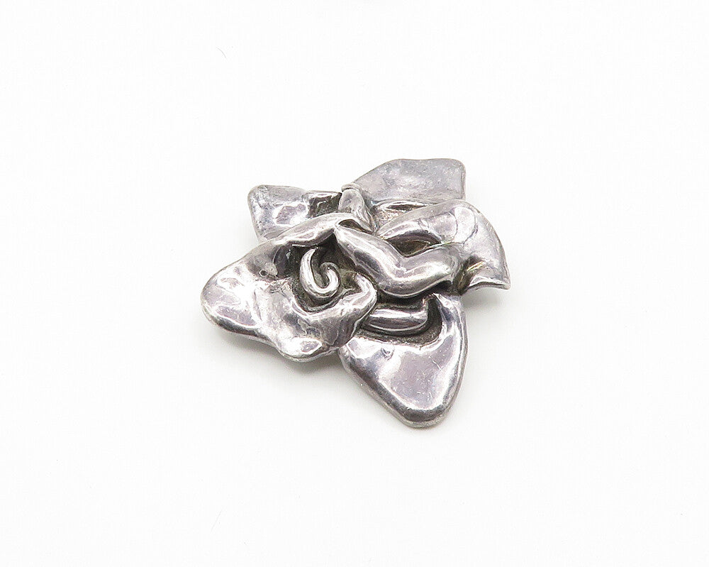 SHEFI ISRAEL 925 Silver  Vintage Shiny Sculpted Dark Tone Brooch Pin  BP7331