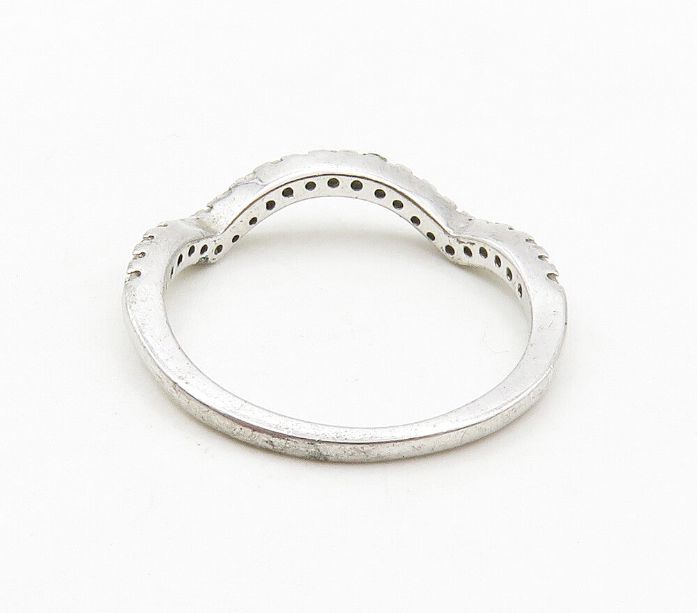 925 Sterling Silver  Shiny White Topaz Wavy Smooth Band Ring Sz 6  RG15988