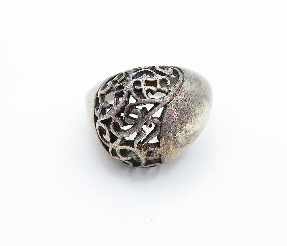 925 Sterling Silver  Vintage Oxidized Open Swirl Dome Band Ring Sz 6  RG5818