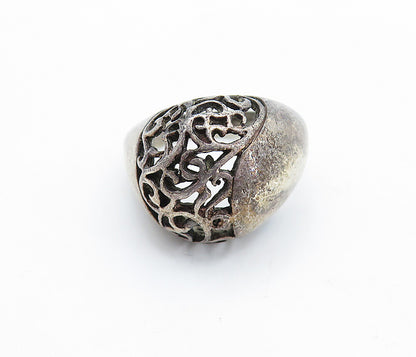 925 Sterling Silver  Vintage Oxidized Open Swirl Dome Band Ring Sz 6  RG5818