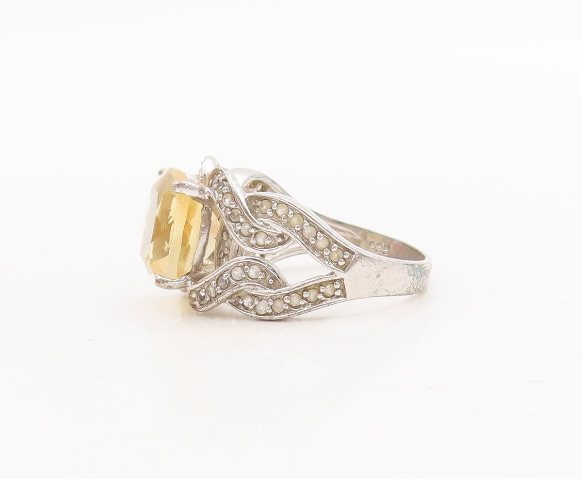 925 Sterling Silver Vintage Ring Square & Loop Cutout 2 Tone Topaz Sz 6  RG29280