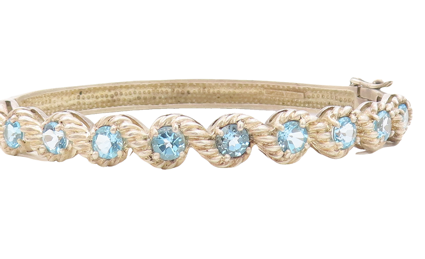 925 Sterling Silver  Vintage Blue Topaz Swirl Twist Bangle Bracelet  BT2881