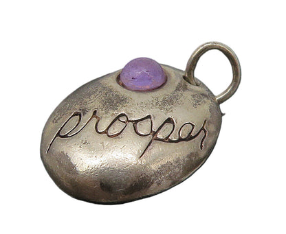 SHUBE 925 Sterling Silver  Vintage Amethyst Prosper Etched Pendant  PT13037
