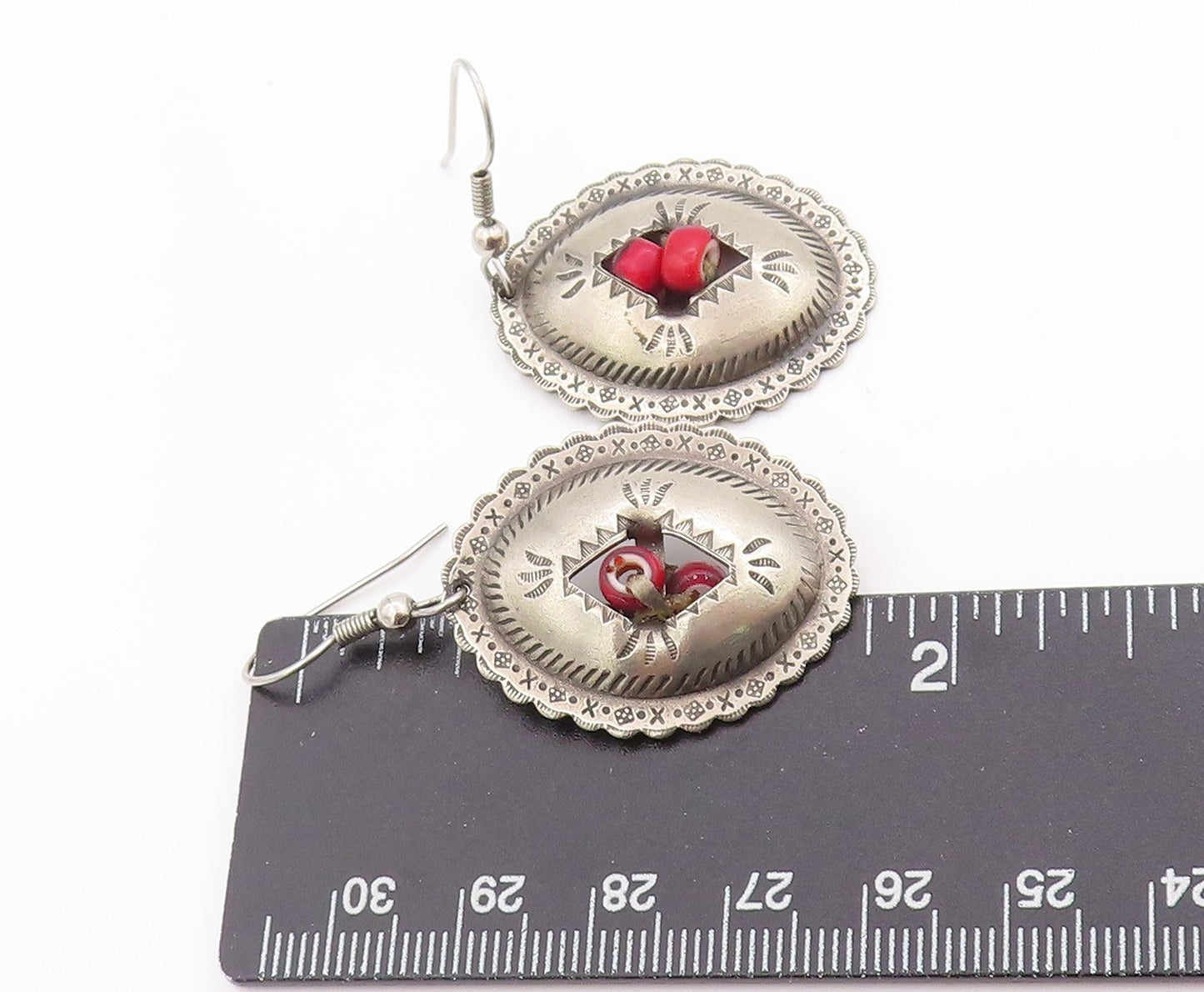 925 Sterling Silver Vintage Earrings SOUTHWESTERN Etched Oval Conchos EG13678