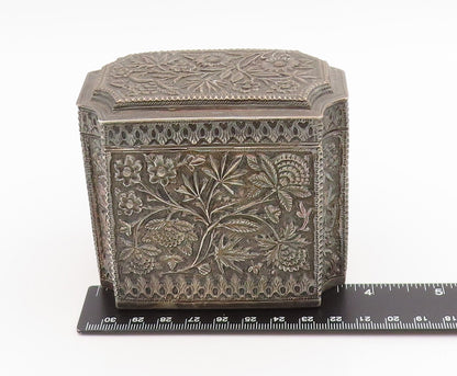 Vintage Silver  Large Trinket Box Antique Intricate Floral OPENS  TR4147