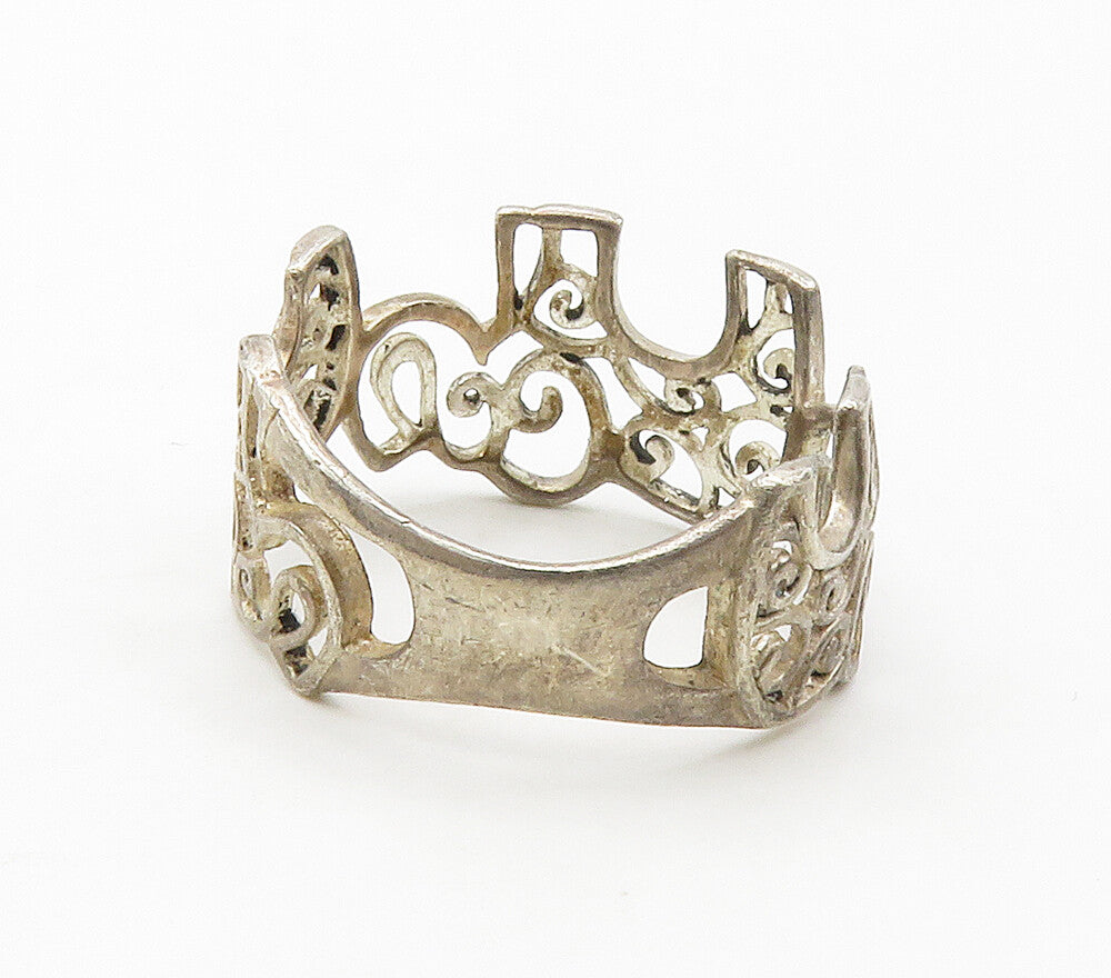 925 Sterling Silver  Vintage Open Swirl Elephants Band Ring Sz 6.5  RG16580