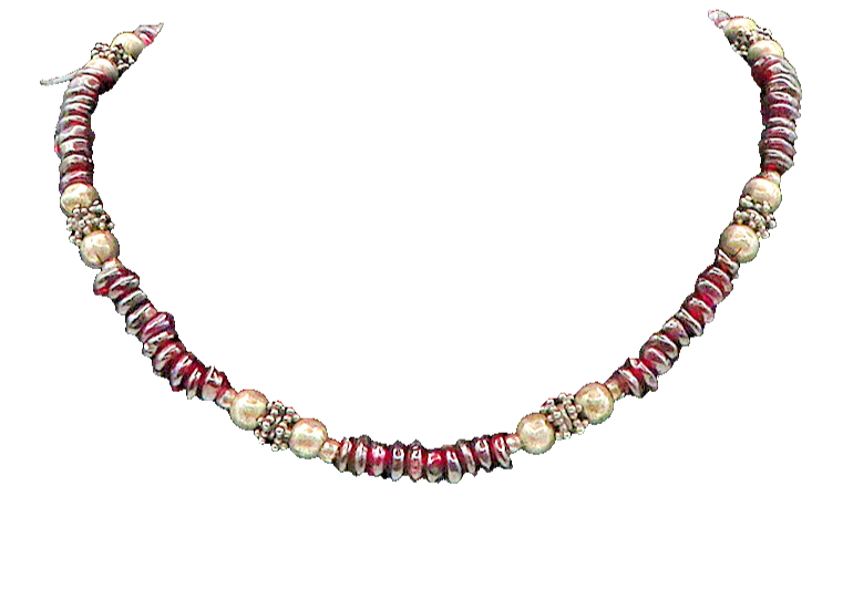 925 Sterling Silver  Vintage Garnet Beaded Pattern Chain Necklace  NE2911