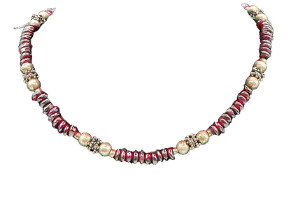925 Sterling Silver  Vintage Garnet Beaded Pattern Chain Necklace  NE2911