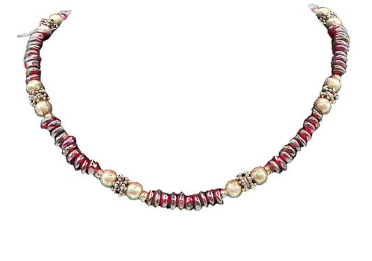 925 Sterling Silver  Vintage Garnet Beaded Pattern Chain Necklace  NE2911