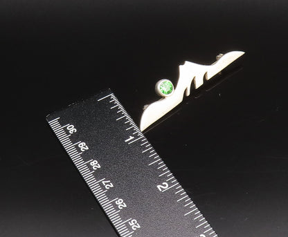 DESIGNER 925 Silver  Vintage Green Topaz & Modernist Design Brooch Pin BP10070