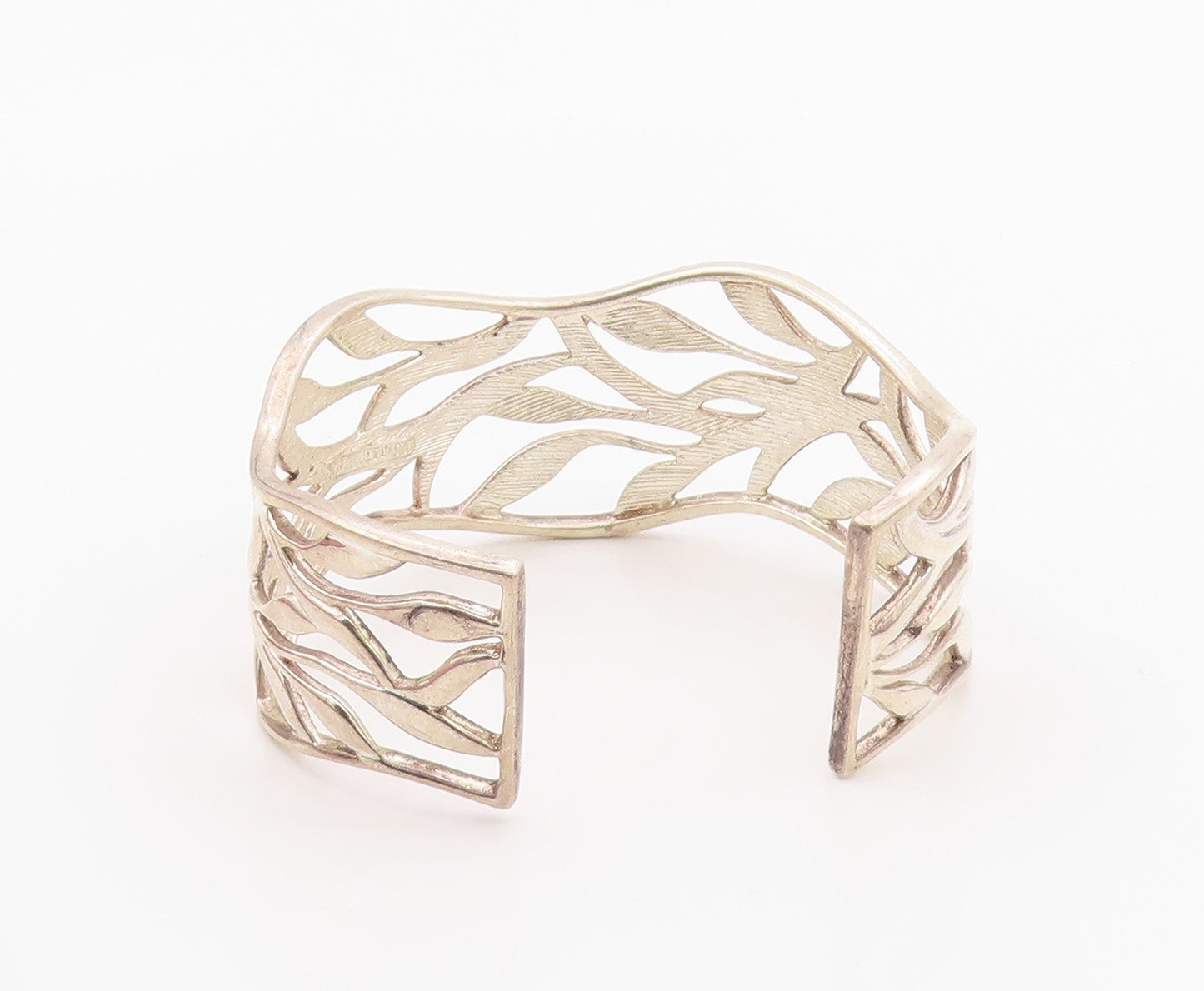 925 Sterling Silver Vintage Bracelet Modernist Wavy Leaf Cutout Cuff  BT12133