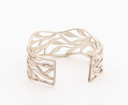 925 Sterling Silver Vintage Bracelet Modernist Wavy Leaf Cutout Cuff  BT12133