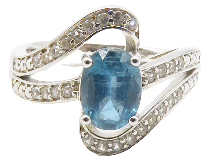 925 Sterling Silver Blue & White Topaz Split Design Band Ring Sz 6  RG12231