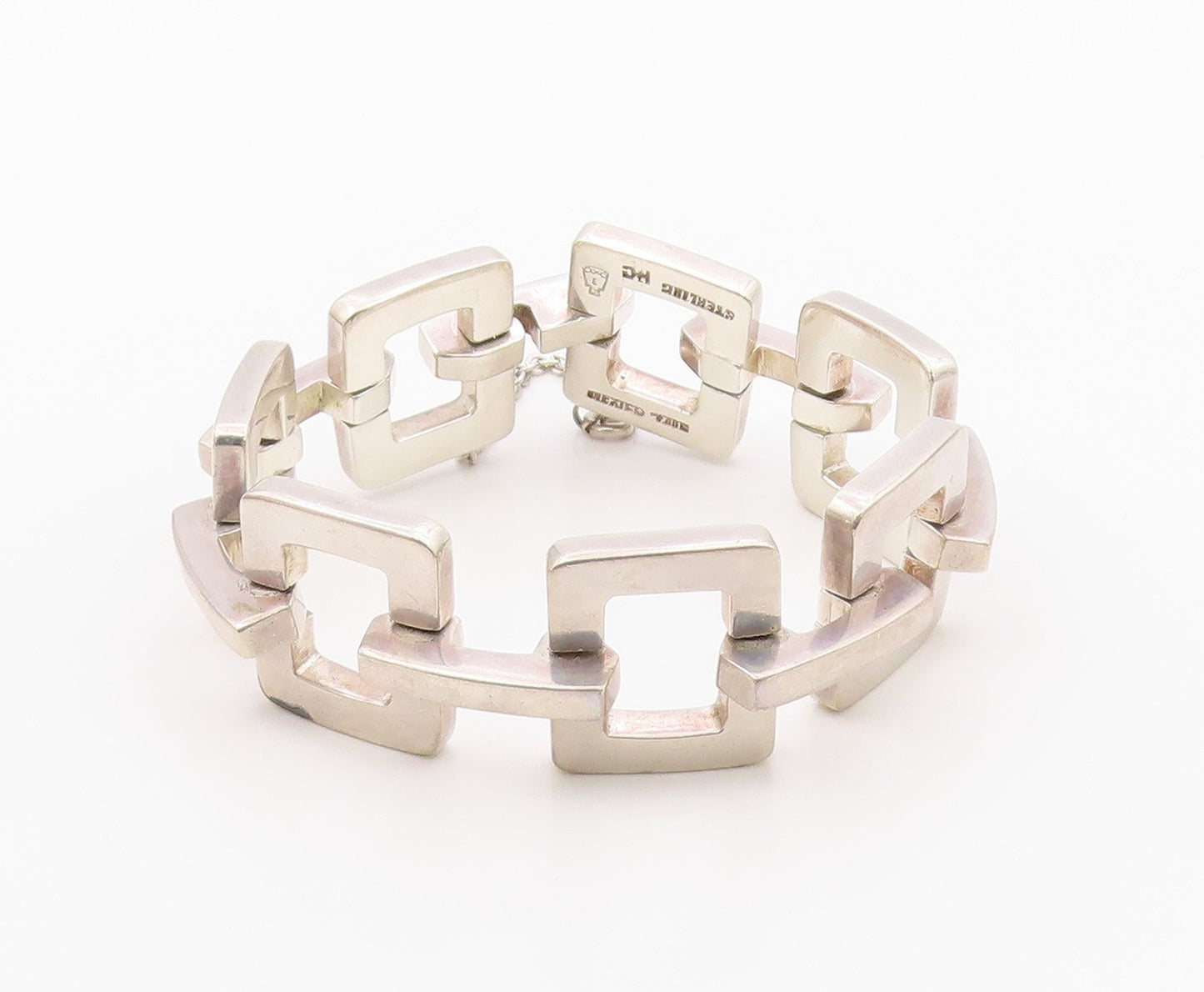 925 Sterling Silver Vintage Bracelet MEXICO Solid Geometric Link HEAVY  BT12142