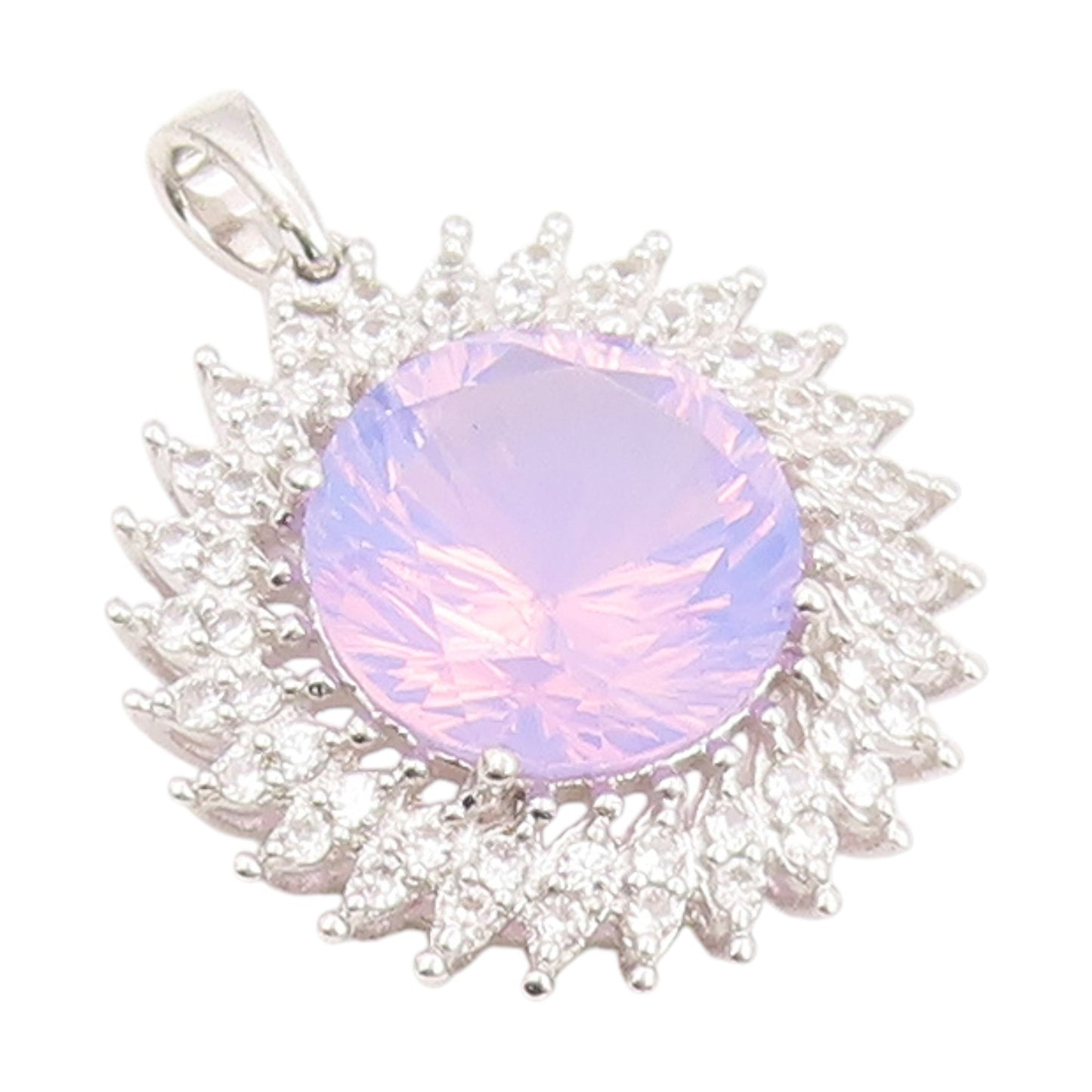 925 Sterling Silver Vintage Pendant Topaz & Halo CZ Sunflower Charm  PT25322