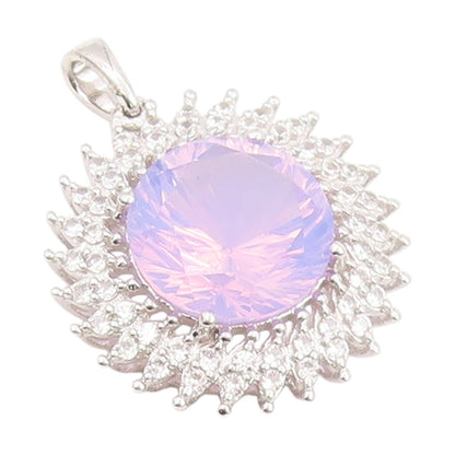 925 Sterling Silver Vintage Pendant Topaz & Halo CZ Sunflower Charm  PT25322