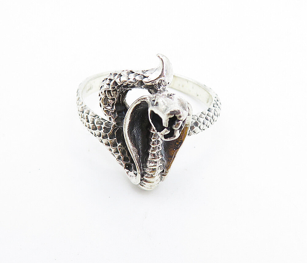925 Sterling Silver  Vintage Cobra Snake Motif Large Band Ring Sz 13  RG7425
