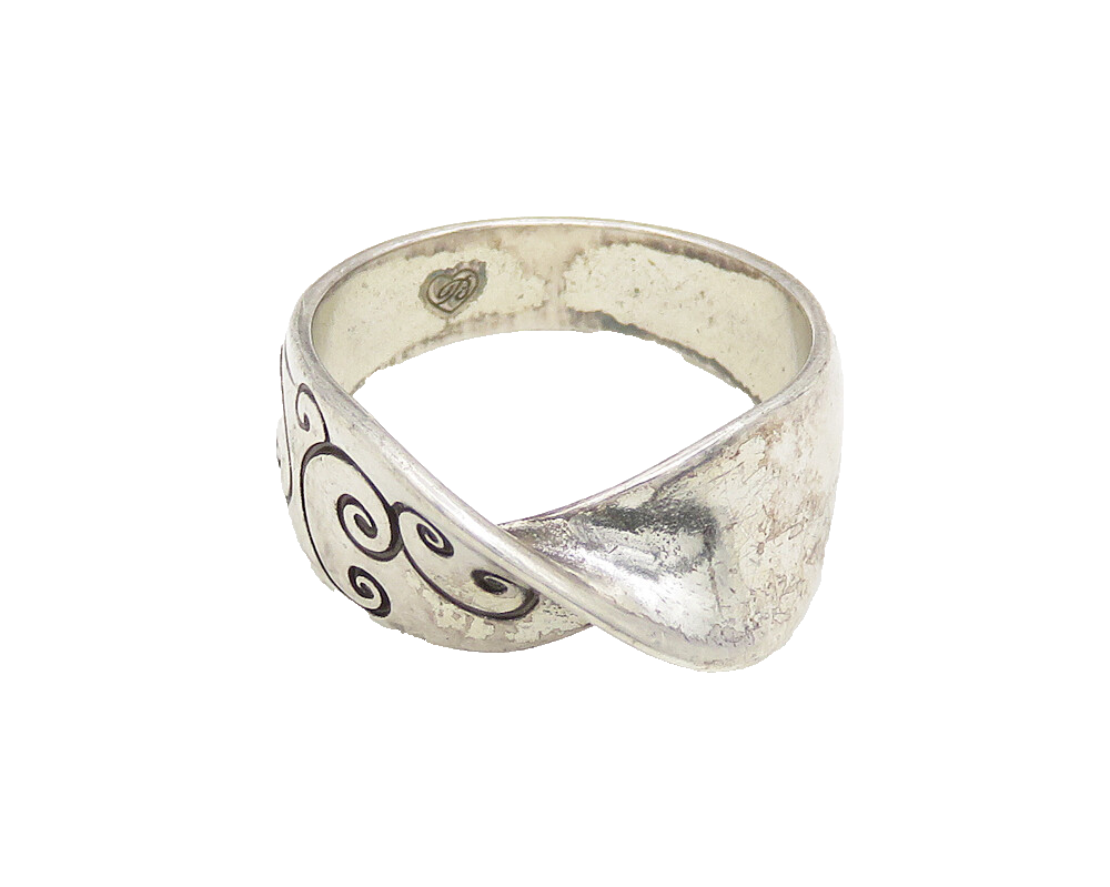 CAROLEE 925 Silver  Vintage Shiny Etched Pretzel Swirl Band Ring Sz 7  RG19783
