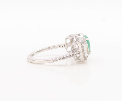 925 Sterling Silver Vintage Ring Modernist Oval Emerald & Topaz  Sz 7.5  RG29752