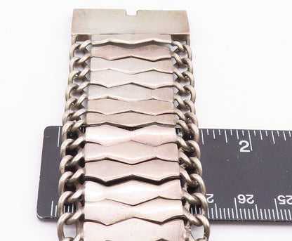 925 Sterling Silver Vintage Bracelet Modernist Geometric Weave Link  BT11957