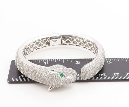925 Sterling Silver Vintage Bracelet CZ Cluster Panther Head Bangle  BT11987
