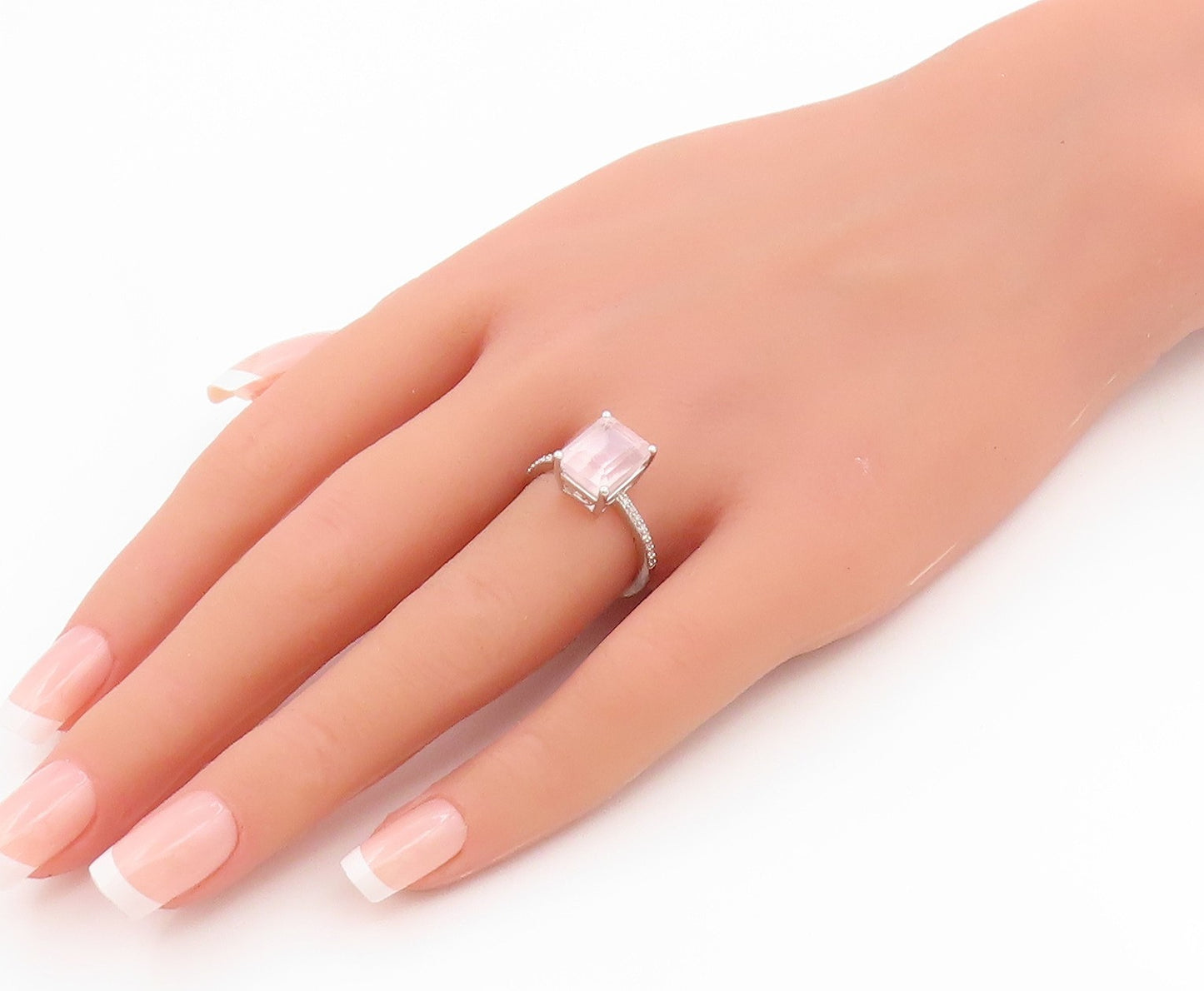 925 Sterling Silver Vintage Ring Real Diamonds & Rose Quartz Band  Sz 7  RG36061