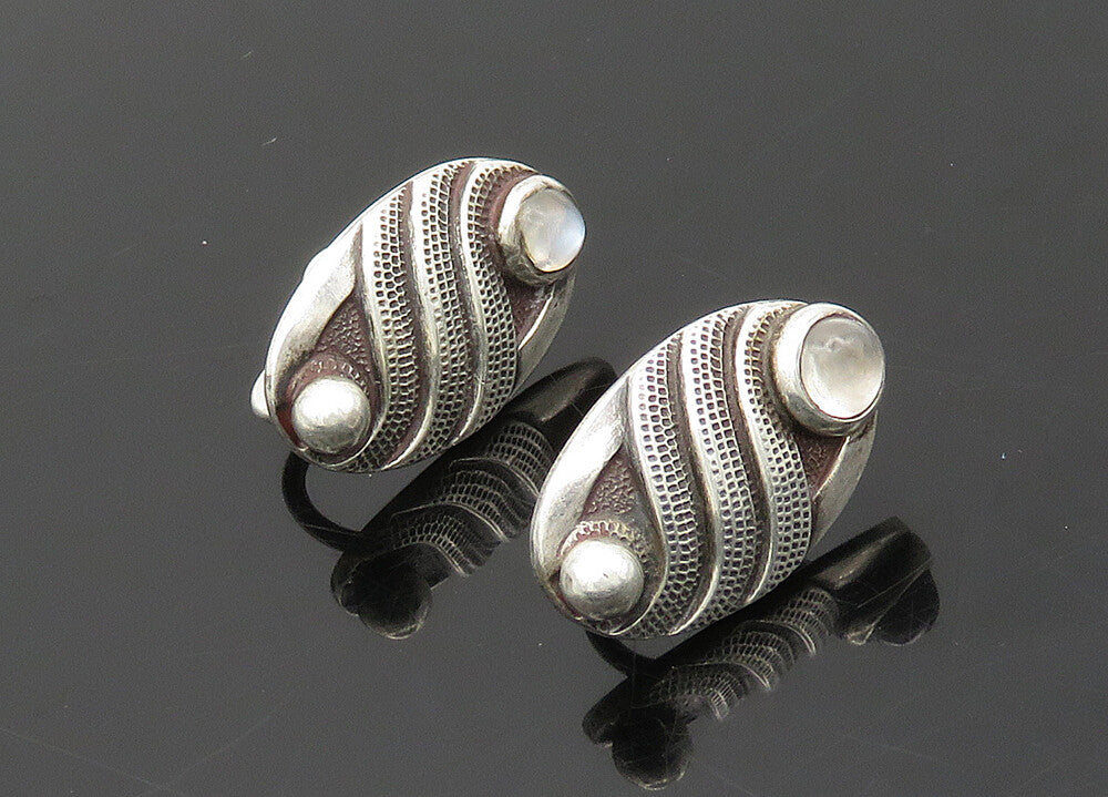 925 Sterling Silver  Vintage Cabochon Topaz Non Pierce Drop Earrings  EG9796