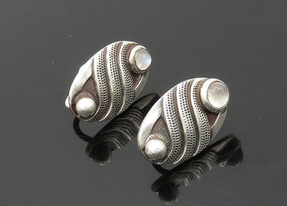 925 Sterling Silver  Vintage Cabochon Topaz Non Pierce Drop Earrings  EG9796