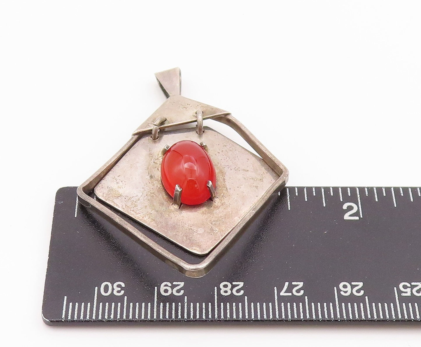 925 Sterling Silver Vintage Pendant EUROPE Antique Cabochon Carnelian  PT24295
