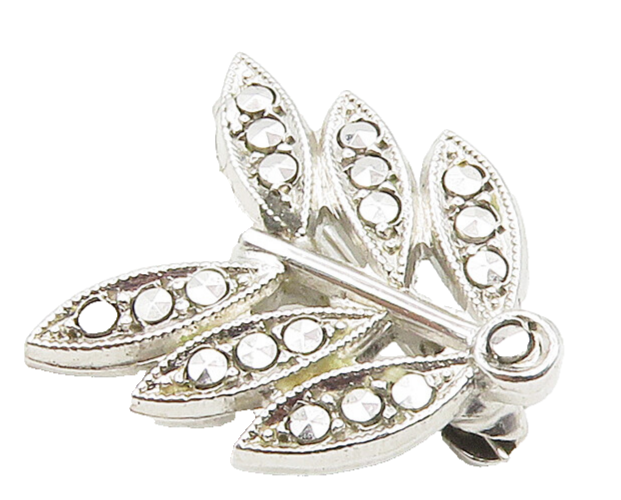 925 Sterling Silver  Vintage Sparkling Petite Floral Leaves Brooch Pin  BP6398