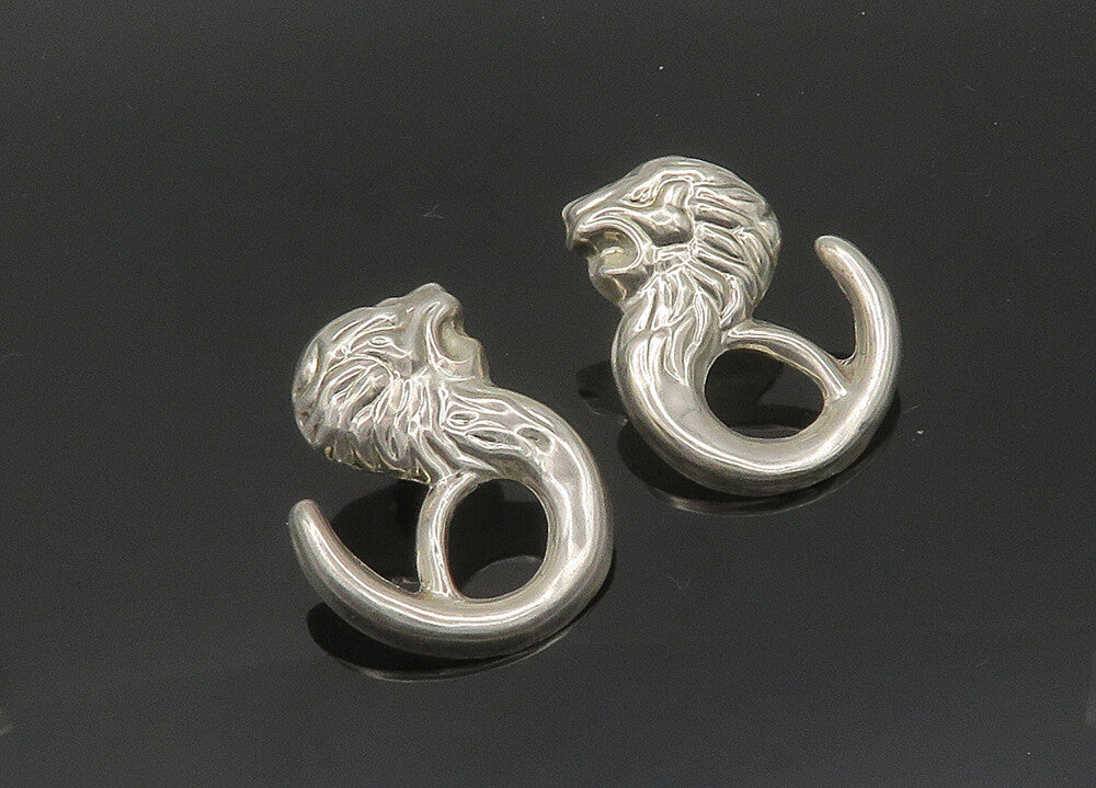 MEXICO 925 Sterling Silver  Vintage Shiny Lion's Head Drop Earrings  EG9943