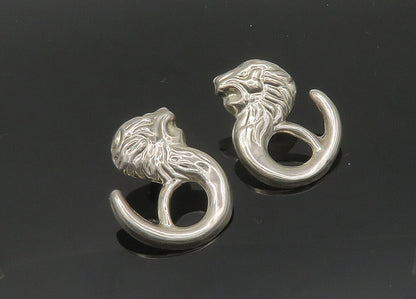 MEXICO 925 Sterling Silver  Vintage Shiny Lion's Head Drop Earrings  EG9943