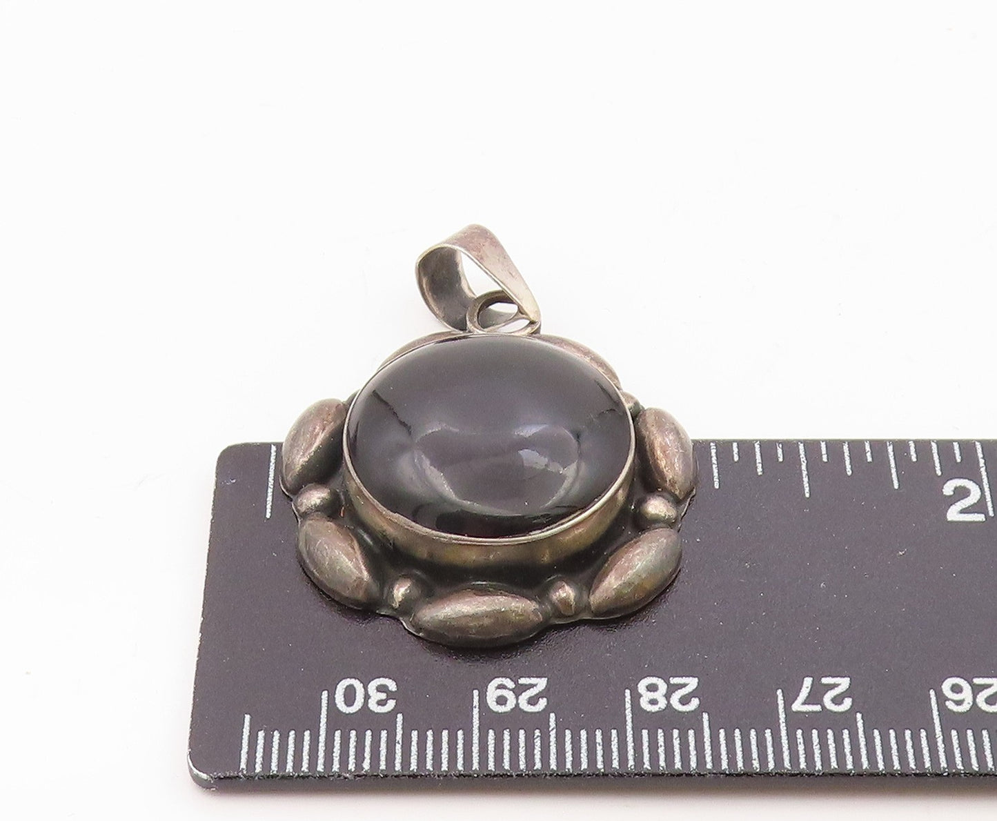 MEXICO 925 Sterling Silver  Vintage Cabochon Cut Black Onyx Pendant  PT13424