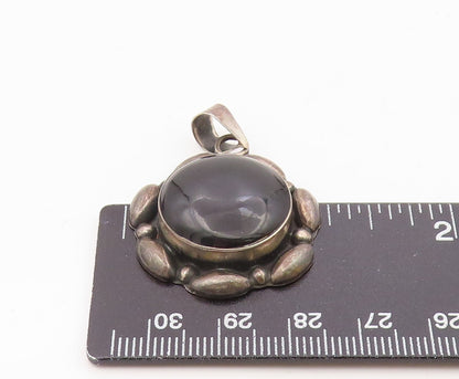 MEXICO 925 Sterling Silver  Vintage Cabochon Cut Black Onyx Pendant  PT13424