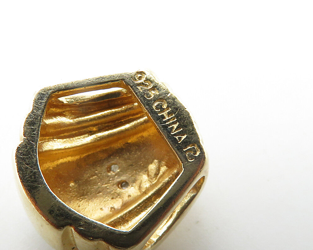 925 Sterling Silver  Vintage Genuine Diamonds Two Tone Fluted Pendant  PT15415