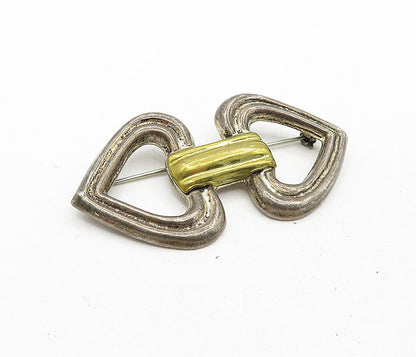 MEXICO 925 Sterling Silver  Vintage Two Tone Love Hearts Brooch Pin  BP1465