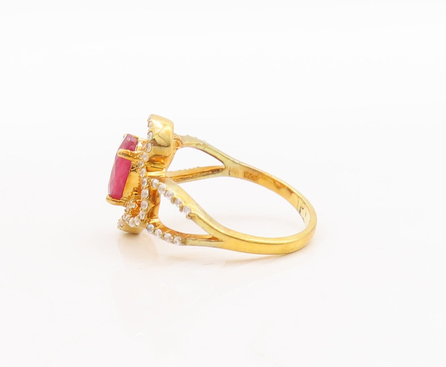 925 Sterling Silver Vintage Ring Gold Plated Ruby & CZ Flower  Sz 7  RG29721