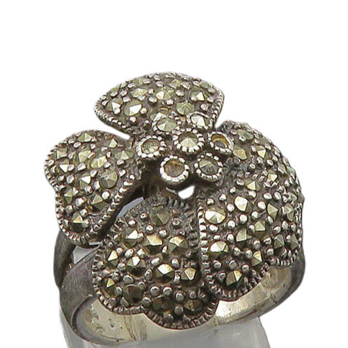 925 Sterling Silver  Vintage Marcasite Flower Motif Cocktail Ring Sz 6 RG23309
