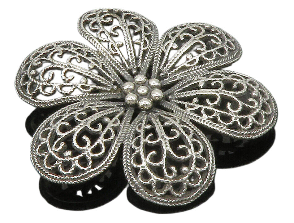 925 Sterling Silver  Vintage Shiny Open Twist Flower Motif Pendant  PT10723