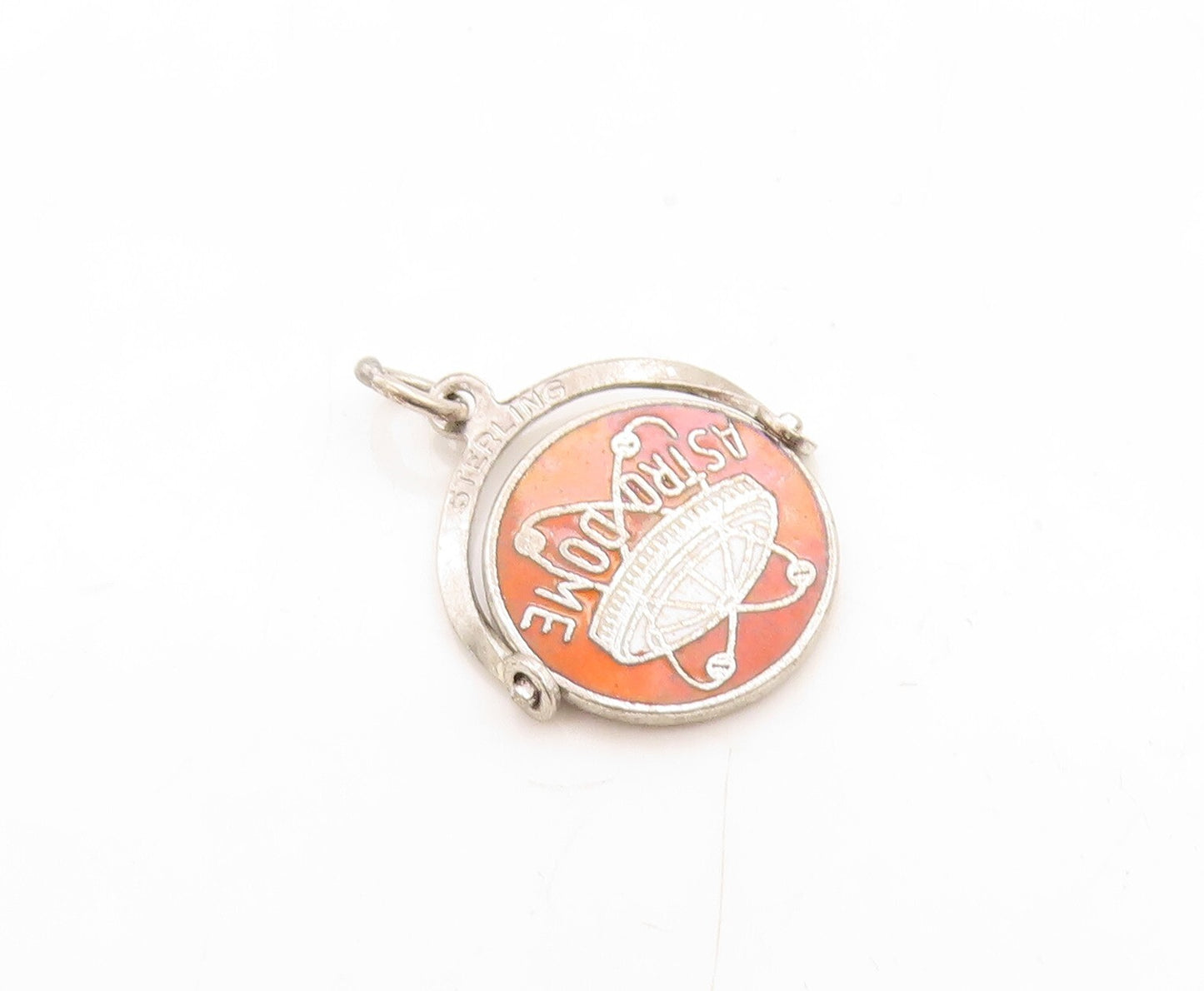 925 Sterling Silver Vintage Pendant Orange Enameled Spaceship  PT23739