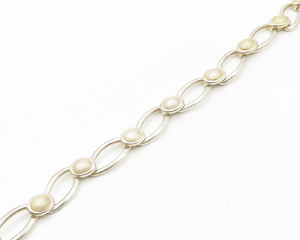 925 Sterling Silver  Vintage Shiny Matte Dome Oval Link Chain Necklace  NE2938