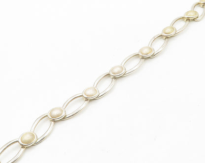 925 Sterling Silver  Vintage Shiny Matte Dome Oval Link Chain Necklace  NE2938