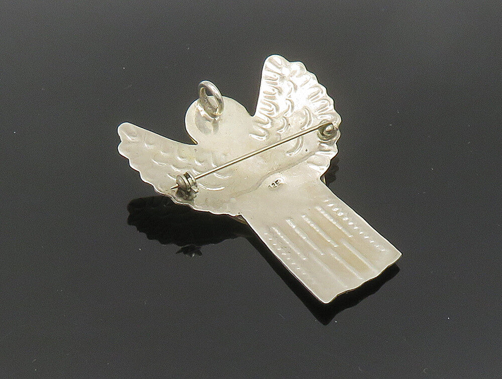 925 Sterling Silver  Vintage Two Tone Love Heart Angel Brooch Pin  BP9297