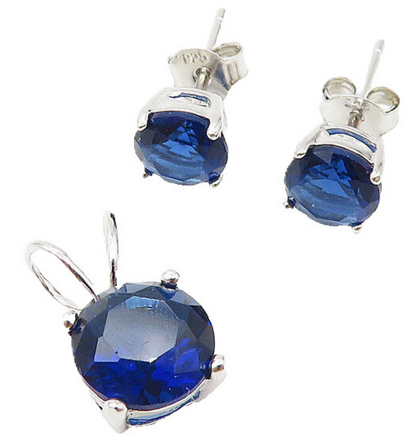 925 Sterling Silver  Shiny Blue Topaz Stud Earrings & Pendant Set  TR1828