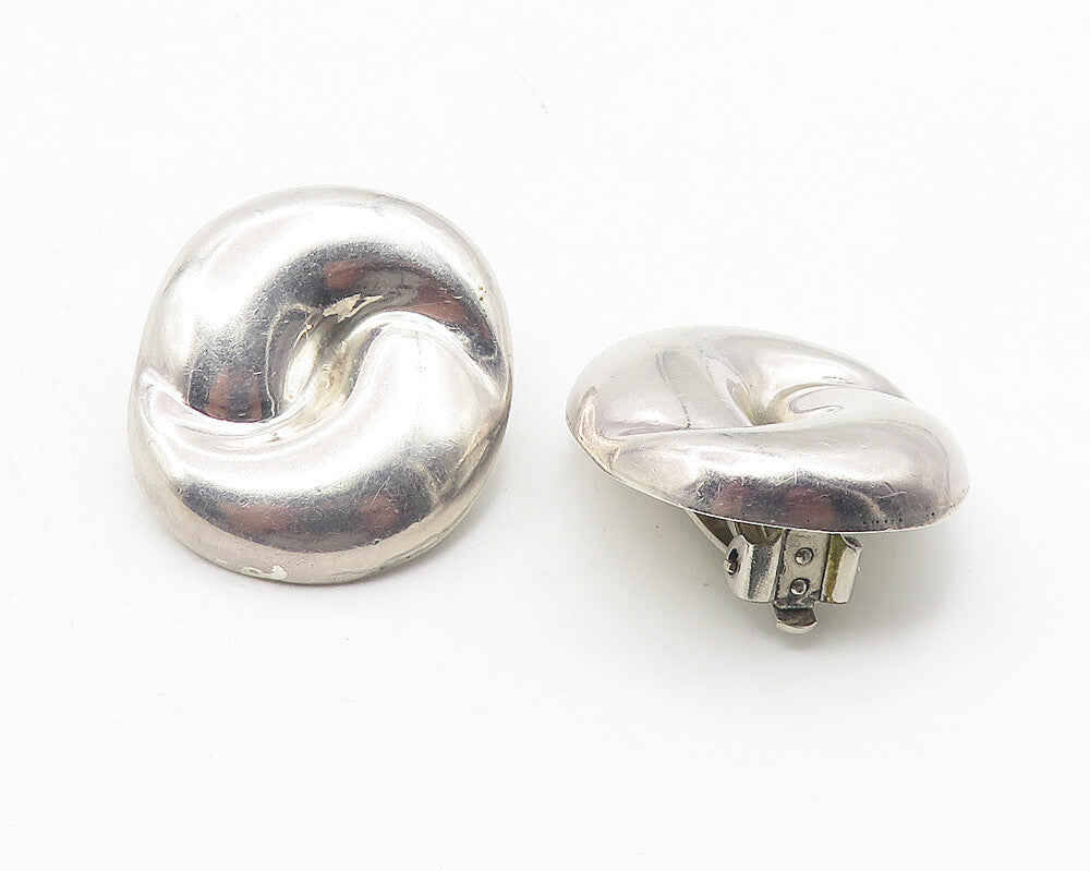 MEXICO 925 Silver  Vintage Shiny Round Swirl Non Pierce Earrings  EG6032