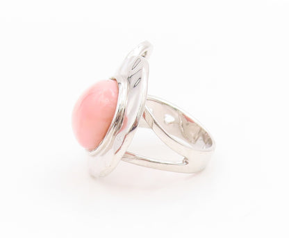 925 Sterling Silver Vintage Ring Pink Opal Modernist Love Heart  Sz 7  RG34529