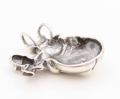 925 Sterling Silver Vintage Pendant Dark Tone Puffed Snowman   PT24439