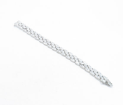 925 Sterling Silver Sparkling Cubic Zirconia 3 Row Chain Bracelet BT1931